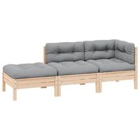 conjunto muebles jardin 3 uds  mesa y sillas cojines grises madera pino maciza