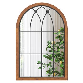 Costway Espejo con Acabado de Ventana Arqueada Espejo de Pared Decorativo con Tablero Trasero 60 x 90cm Natural