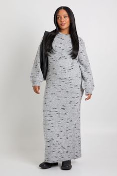 Vestido Plus Maxi De Punto Suave Jaspeado, Gris