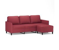 sofa de 3 plazas - sofa de salon con taburete cuero sintetico rojo tinto 180 cm