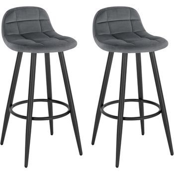 Juego De 2 Taburetes De Bar ,silla Alta De Cocina En Terciopelo Y Metal,40x38x84.5cm,gris Oscuro,woltu