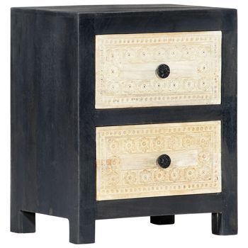 Mesita De Noche Tallada Madera Maciza De Mango Gris 40x30x50 Cm Vidaxl