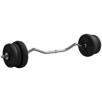 SPORTNOW Juego de Pesas de 25 kg en Total, Discos de Peso de Mancuernas y Barra Larga, Agarre Antideslizante, Ø 25x120cm, negro