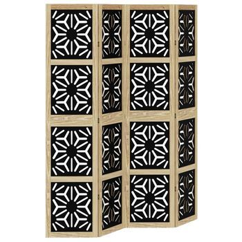 Biombo Separador 4 Paneles Madera Maciza Paulownia Marrón Negro Vidaxl