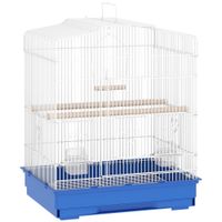 pawhut jaula para pajaros pajarera de acero con 2 comederos 2 perchas columpio y bandeja extraible asa 465x36x59 cm azul
