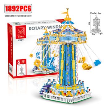 Bloques de construcción de parque de atracciones para niños, juguete de ladrillos para armar molino de viento giratorio MOC, iluminación creativa, ideal para regalo de Navidad, código 1892, piezas
