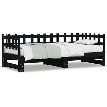 Sofá Cama Extraíble Madera Maciza De Pino Negro 2x(90x190) Cm Vidaxl
