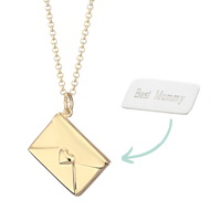 personalised gold plated envelope necklace with engraved insert