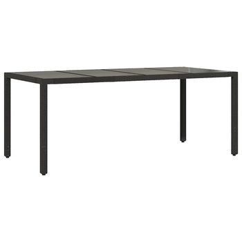 Mesa De Jardín | Mesa De Exterior Superficie De Vidrio Ratán Pe Negro 190x90x75 Cm