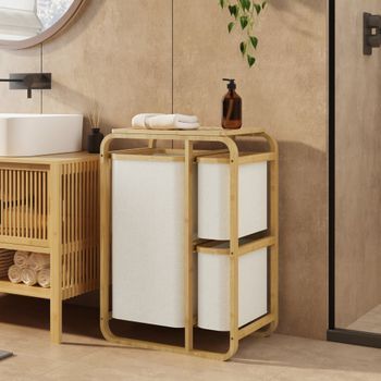Clasificador De Ropa Evenes Con 3 Bolsas/ 38 L + 12 L Bambú/poliéster 71 X 50 X 33 Cm - Beige [en.casa]