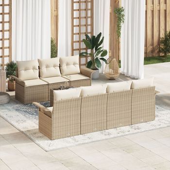 Conjunto De Sofá De Jardín De 8 Piezas Con Cojines Beige Ratán Polipropileno V8571 Unico / Beige
