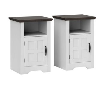 Homcom juego de 2 mesas auxiliares para salón mesitas de noche con puerta estilo granero y estante abierto mesas de centro pequeñas rústicas para dormitorio 40x35x60 cm blanco