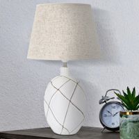 lampara de mesa en resina blanca con pantalla beige o cm 35x60