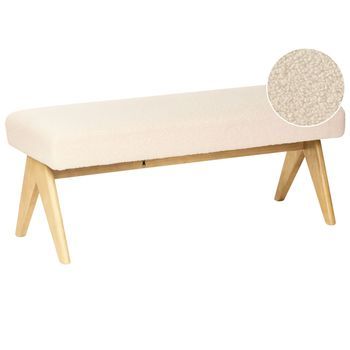 Banco De Cama Asiento De Entrada De Bouclé Patas De Madera Blanco Crema Y Marrón Claro Tamre