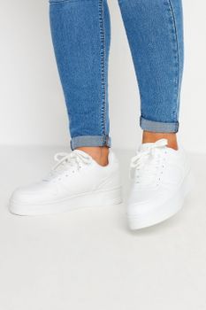 Deportivas Blancas Anchas Con Suela Gruesa