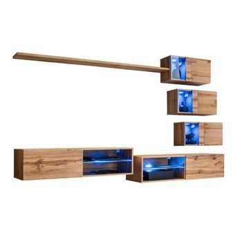 Conjunto De Muebles De Salón Switch Xxiv – Led – Roble – Composición Mural De Diseño