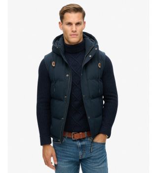 Superdry para hombre. M5011708A Chaleco Everest Puffer marino (XL), Casual, Poliéster