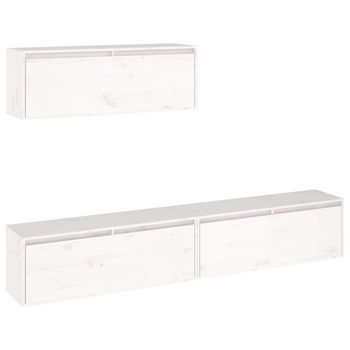 Conjunto De Mueble De Tv 3 Piezas Madera Maciza De Pino Blanco Vidaxl