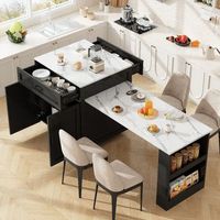 isla de cocina extensible negra con almacenaje 98-204 x 70 x 935 cm