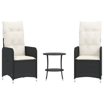 Pack 2 Uds Sillas De Jardín | Silla De Exterior | Sillón Reclinables Con Mesa Ratán Pe Negro