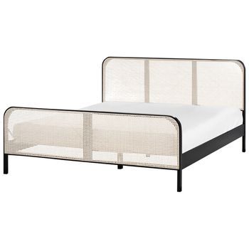 Cama Con Somier Moderna Cabecero Con Trenza Vienesa Madera De Pino Negro 180 X 200 Cm Gonfaron