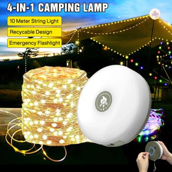 Luz LED recargable 4 en 1 para acampar, guirnalda de luces rodante reciclable de 10 metros, impermeable, decoración para tienda de campaña de jardín de Navidad, luz de ambiente