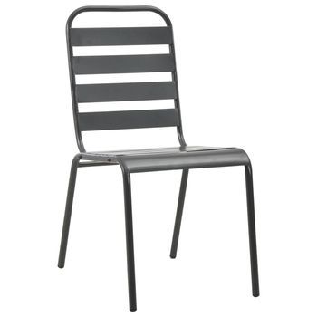 Pack 4 Uds Sillas De Jardín | Silla De Exterior | Sillón Diseño De Listones Acero Gris Oscuro