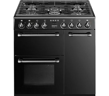 SMEG BM93BL 90 cm Dual Fuel Range Cooker - Black & Stainless Steel, Stainless Steel