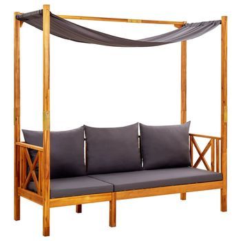 Banco De Jardín | Banco De Exterior | Silla De Jardín Con Toldo Y Reposapiés Madera De Acacia Maciza