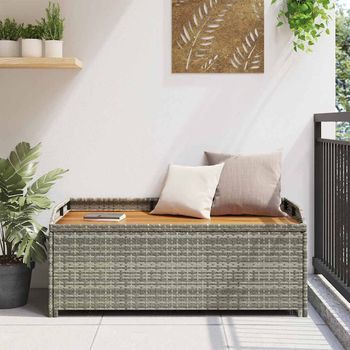Banco De Almacenamiento De Jardín | Banco De Exterior | Silla De Jardín Ratán Sintético Gris 120 Cm