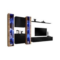 conjunto de muebles para salon mural switch xvi de diseno en colores negro brillante y roble wotan