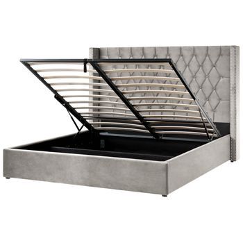 Cama Con Almacenaje De Terciopelo Gris Claro Plateado 180 X 200 Cm Cabecero Lubbon