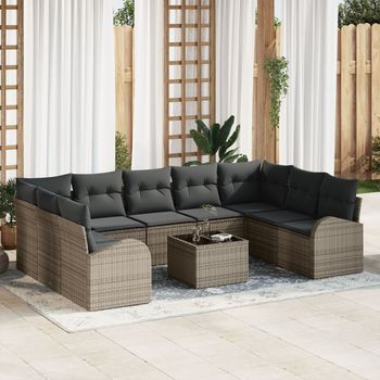Juego De Sofá De Jardín De 9 Piezas Con Cojines De Ratán Poliéster Negro V7955 Unico / Gris