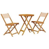 juego de bistro de 3 uds  conjunto mueble jardin mesa y sillas tela y madera maciza bej