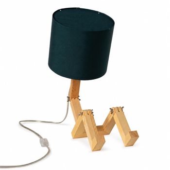 Lámpara de mesa articulada acabado natural madera y tela verde oscuro