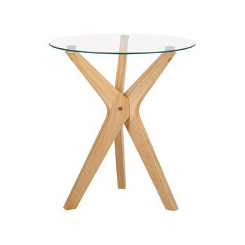 Mesa Auxiliar De Vidrio Templado Transparente Madera Clara 45 Cm Patas Valley