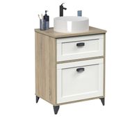 mueble de bano 60 cm toscana con 2 cajones estilo nordico color blanco y roble cambrian con lavabo