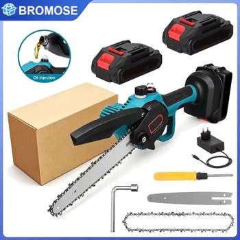 Motosierra eléctrica Bromose, herramienta de jardinería para trabajar la madera, sierra eléctrica sin escobillas de 8 pulgadas, sierra de poda con una sola mano para batería Makita de 21v