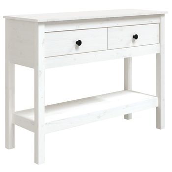 Mesa Consola | Mesa De Entrada | Mesa Auxiliar De Madera Maciza De Pino Blanco 100x35x75 Cm