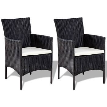 Conjunto De Muebles De Jardín 4 Uds | Mesa Y Sillas Y Cojines Ratán Sintético Negro