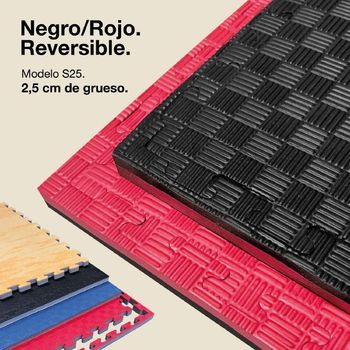 Jowy 10 Piezas (10m2) Tatami Puzzle 2,5cm 100x100cm, Densidad Superior – Superficie “5 Líneas” Rojo/negro