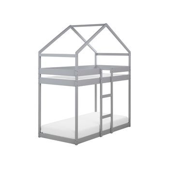 Litera Infantil Con Dosel En Forma De Casa Dormitorio Somier De Madera De Pino Gris 90 X 200 Cm Labatut