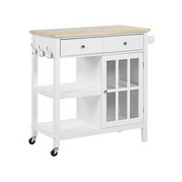 carrito de cocina mdf blanco madera clara almacenamiento superior estantes cajones con ruedas estilo escandinavo genoa
