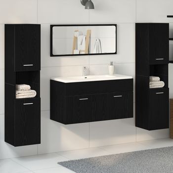 Conjunto De Muebles De Baño Set De 3 Roble Negro Madera De Calidad V7834 Unico / Negro