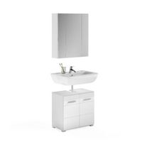 conjunto para bano mueble bajo lavabo  mueble de almacenamiento con espejo - blanco lacado - kleankin