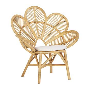 Silla Pavo Real De Ratán Beige Natural 107 Cm Cojín Asiento Algodón Florentine