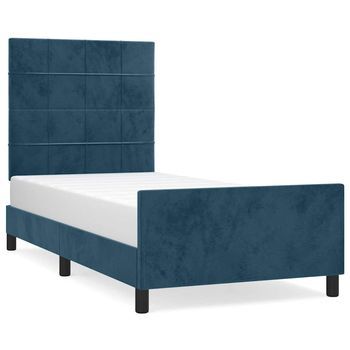 Cama Individual | Cama De Adulto | Estructura Cama Con Cabecero Terciopelo Azul Oscuro 80x200 Cm