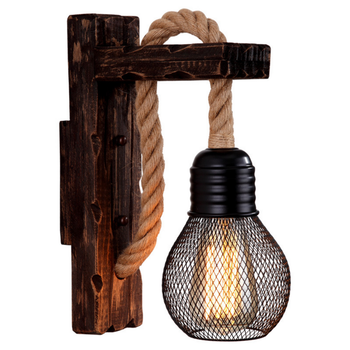 Lámparas de pared de cuerda de cáñamo de madera Vintage, luminaria Retro para pasillo, mesita de noche, Loft, decoración Industrial americana, iluminación de madera