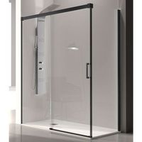 frontal de ducha  puerta corredera glase perfil negro mate  155 cm sin pared lateral