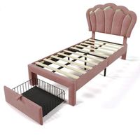 cama individual infantil con led 90x190 cm cajones control por app cabecero ajustable y somier terciopelo rosa sin colchon